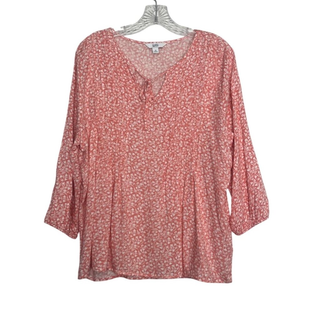 Croft & Barrow Peasant Blouse Womens Medium Pink Floral Print Long Sleeves